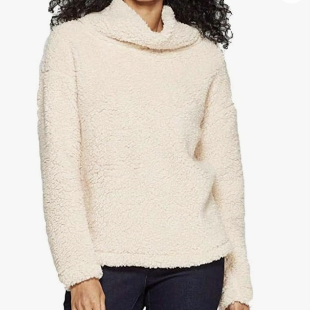 A New Day Soft Sherpa Cream Cowl Neck Pullover Sweater Size Large